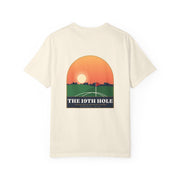Pete Miller 19th Hole Tee in Ivory, back - illustrated sunset arch scene