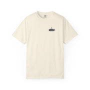 Pete Miller 19th Hole Tee in Ivory, front - navy crown high at the left chest