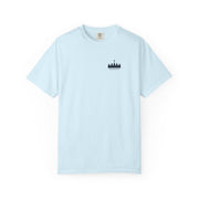 Pete Miller Crest Tee in Chambray, front - navy crown high at the left chest