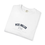 Pete Miller Varsity Tee folded, showing the arched collegiate chest print