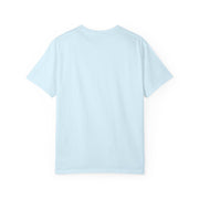 Pete Miller Varsity Tee in Chambray light blue, back view